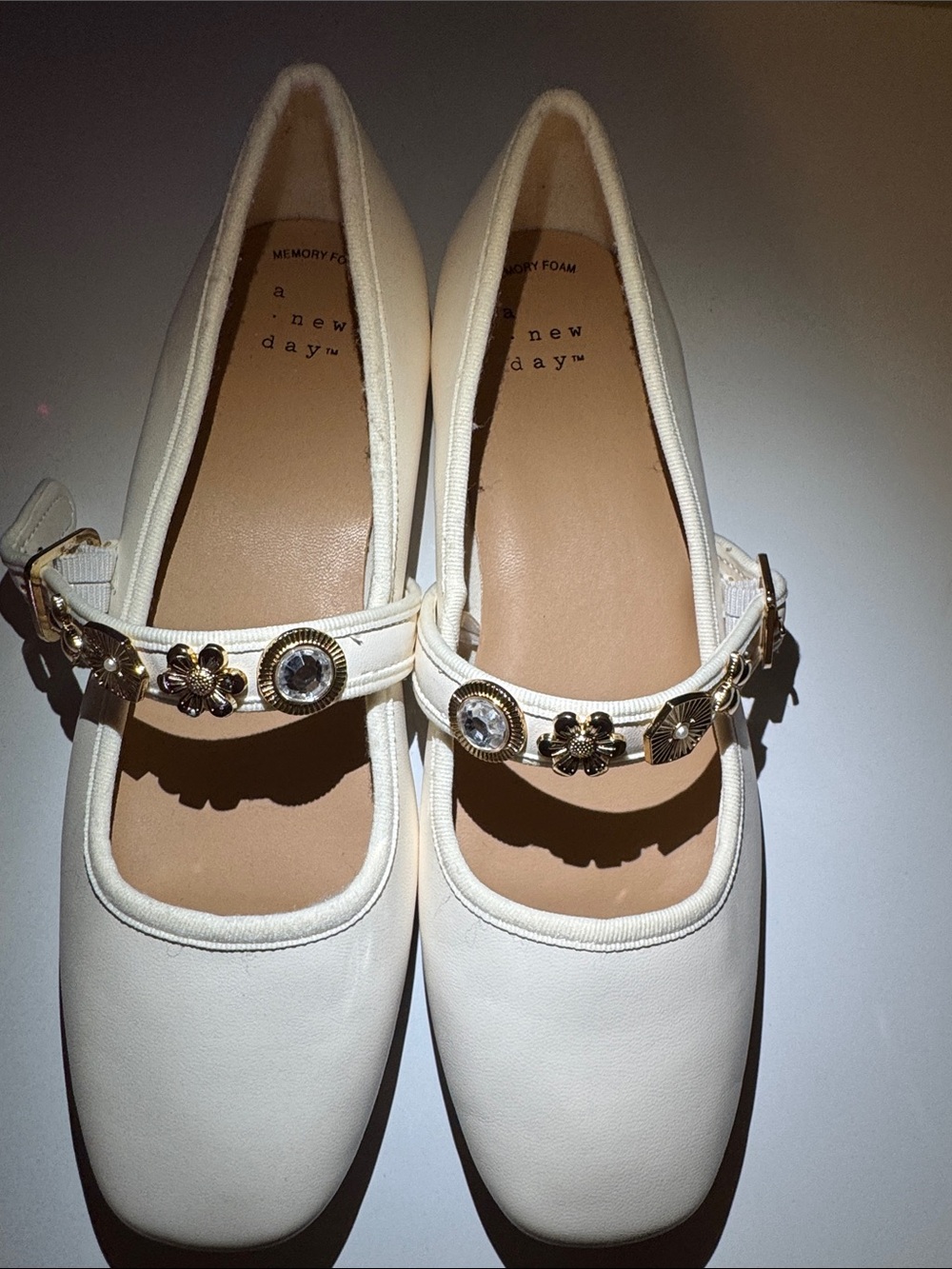 a new day Cream Mary Jane Flats with Floral Jewel Strap